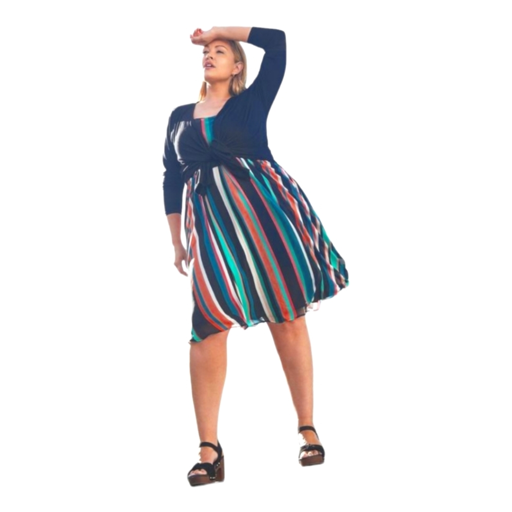 Torrid Women's Multi Color Stripes Sleeveless Chiffon Midi Dress Plus Sz6 6X